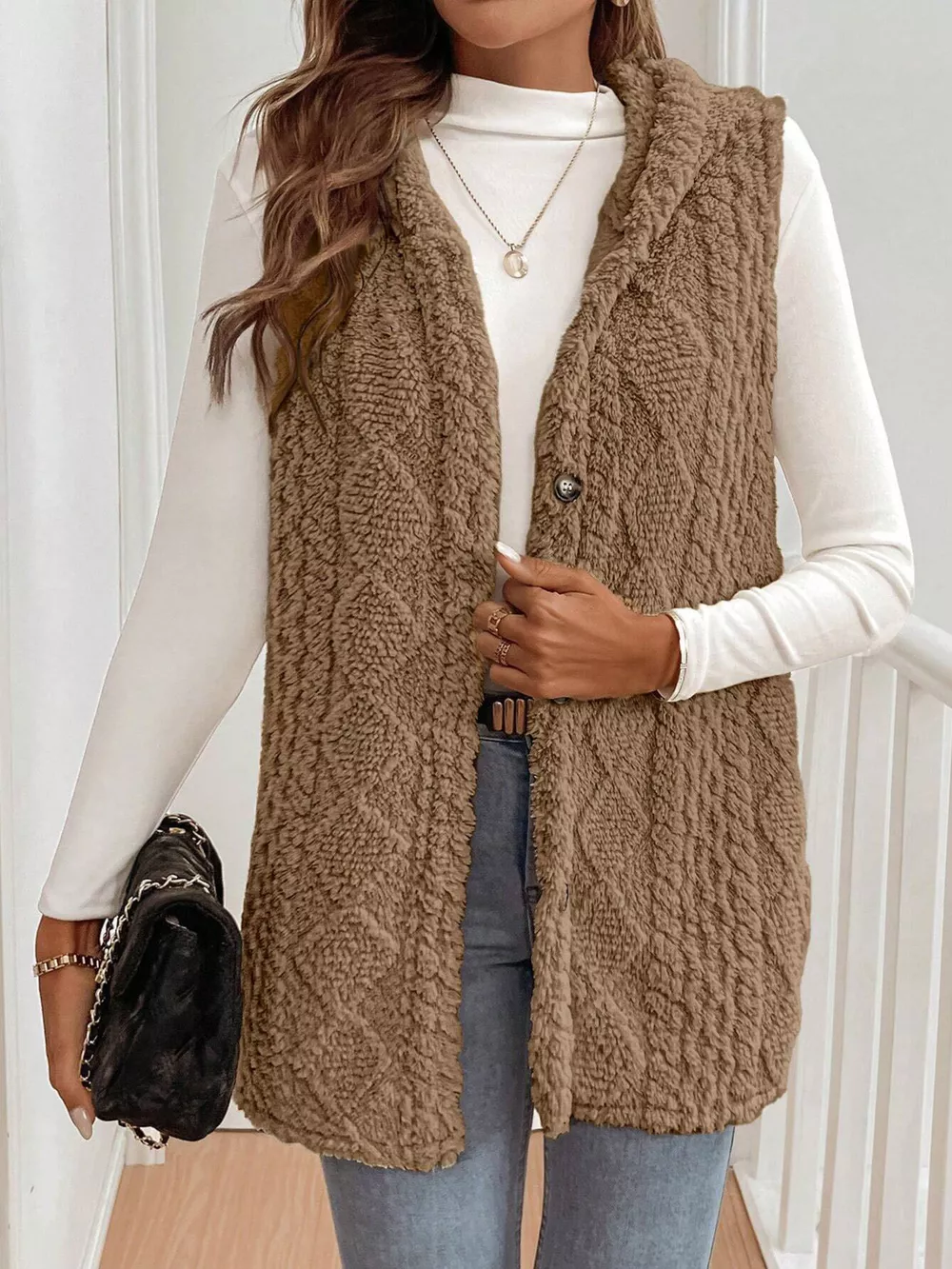 Cozy Sherpa Fleece Hooded Vest Coat, image 16