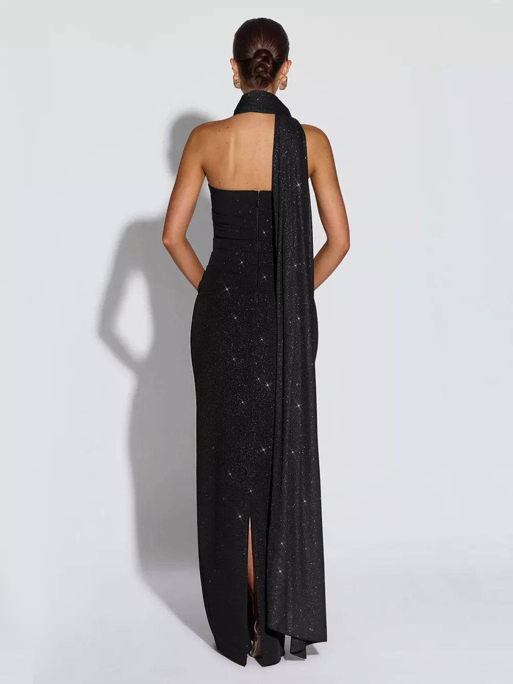 Slit Glitter Tube Maxi Dress with Scarf, image 4