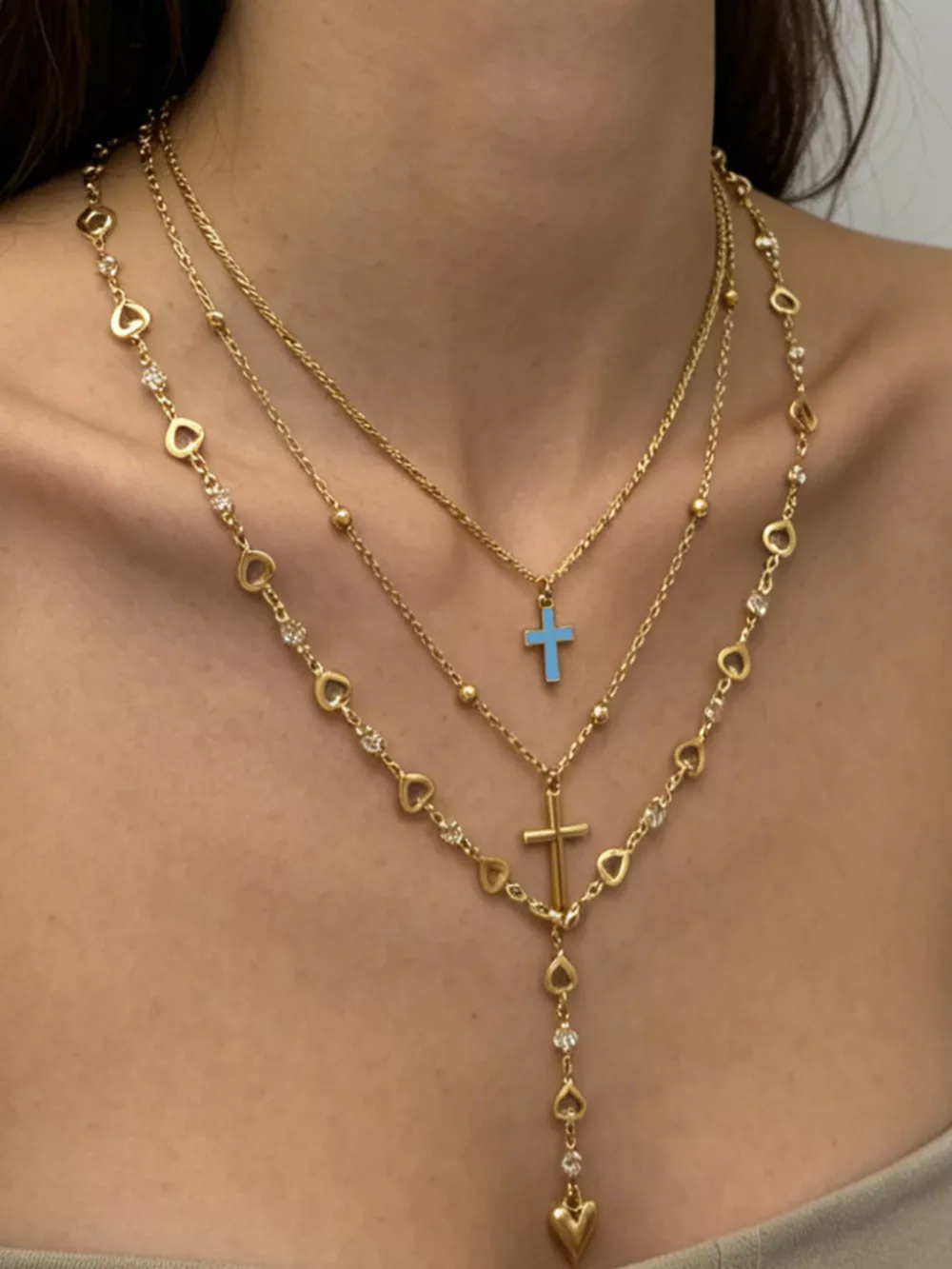 Layered Cross and Heart Necklace, image 4