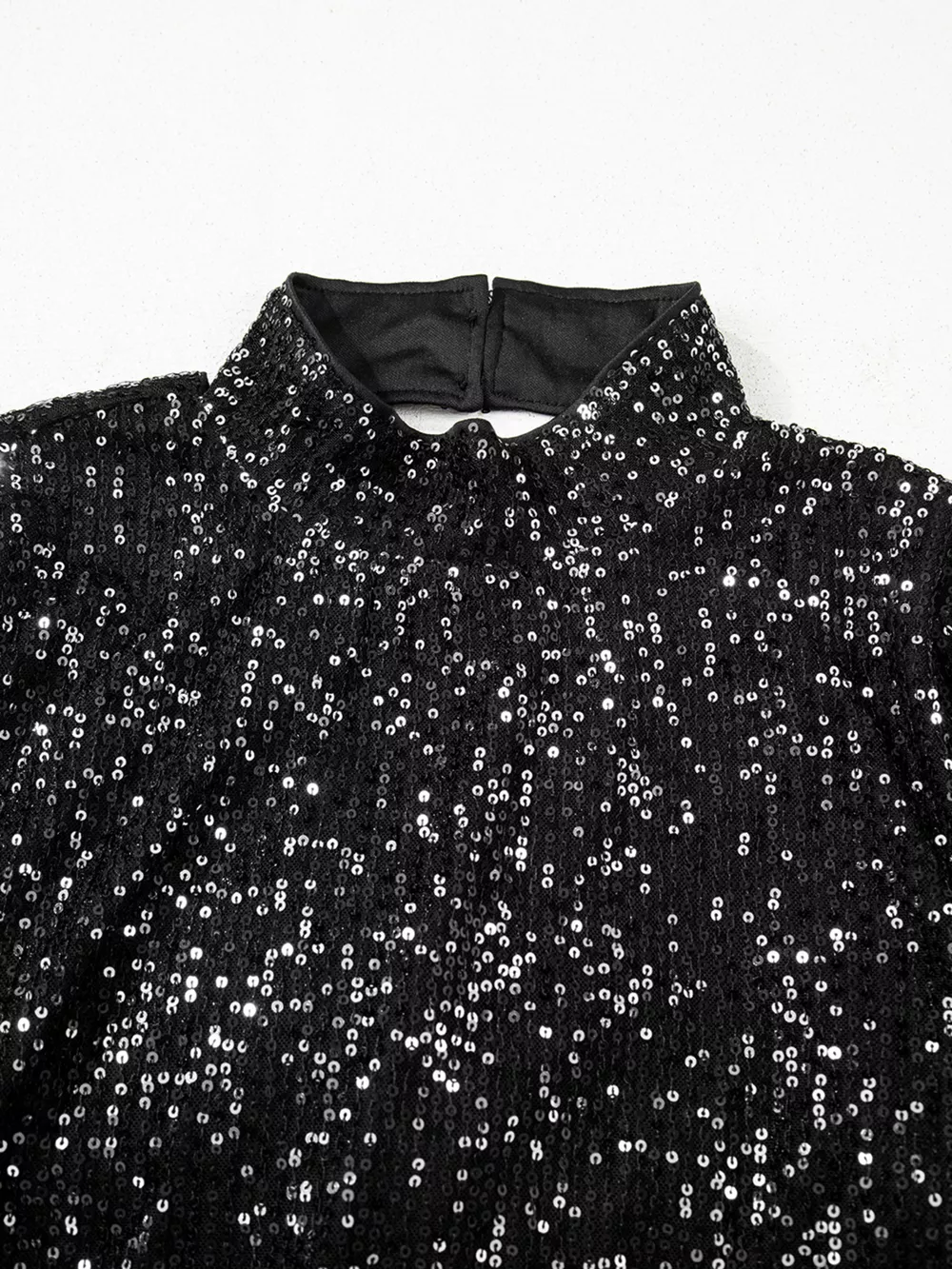 Sequin Mock Neck Drape Open Back Bell Sleeve Top, image 13