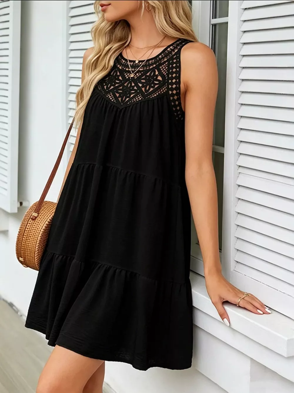 Lace Detail Sleeveless Dress, image 3
