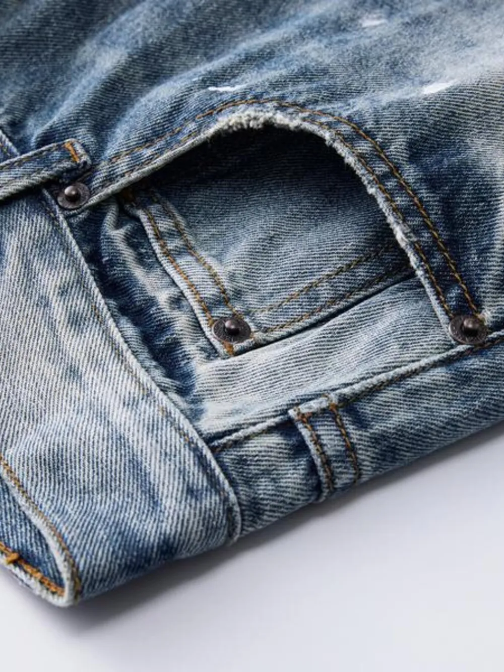 Men's Distressed Button Fly Wide Leg Jeans, image 8