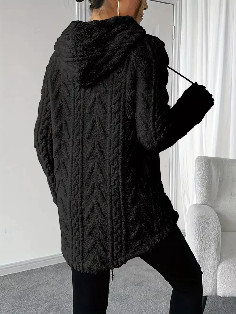 Cozy Textured Drawstring Fleece Hoodie, image 8