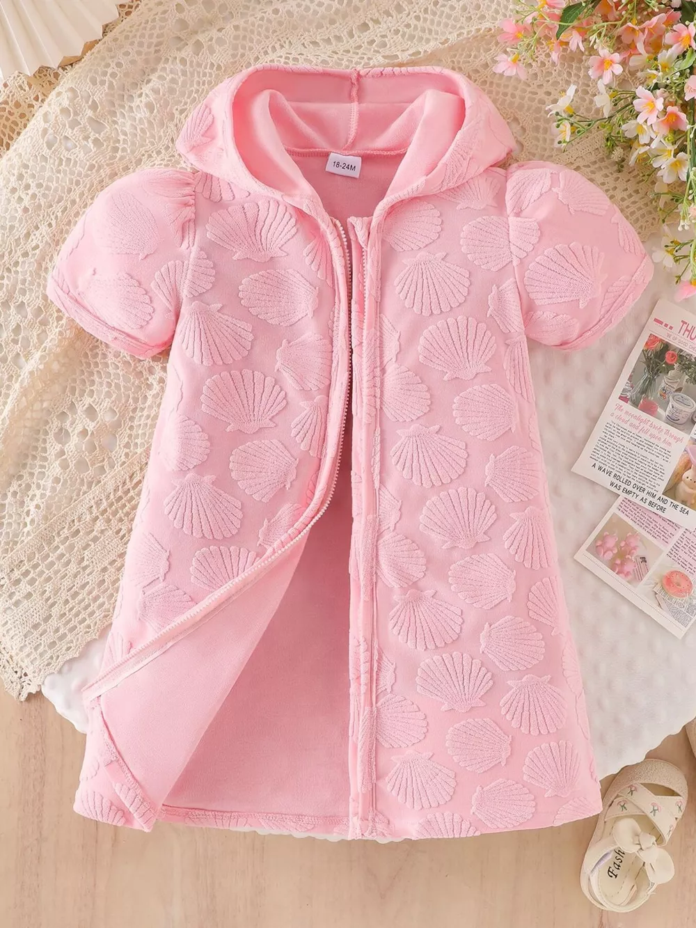 Children's Hooded Puff Sleeve Shell Textured Jacket, image 2