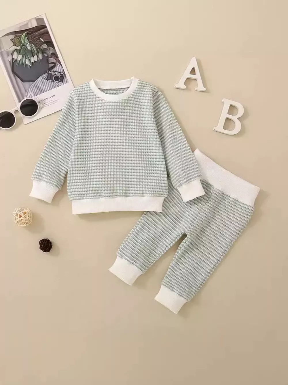 Children's Striped Long Sleeve Top and Pants Set, image 2