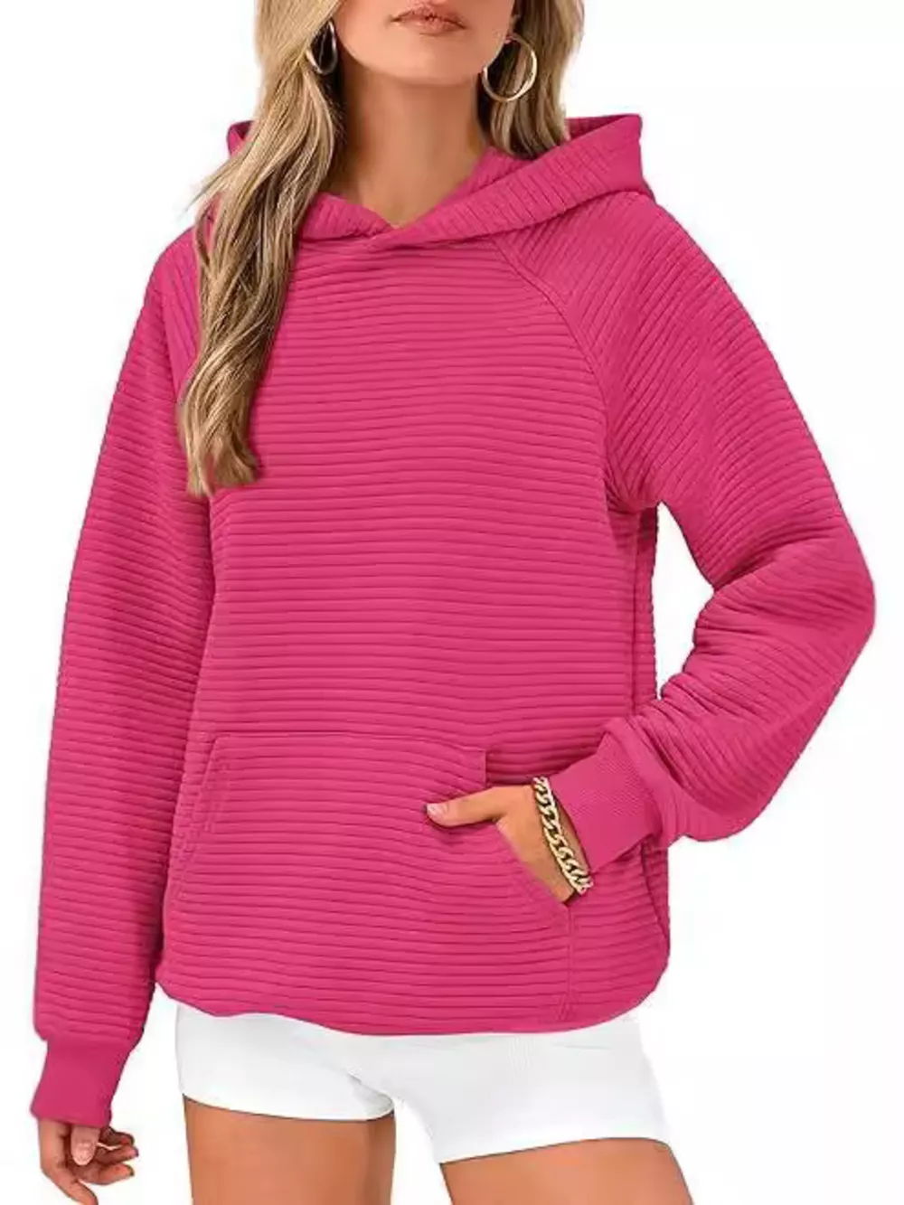 Texture Kangaroo Pocket Raglan Sleeve Hoodie, image 13