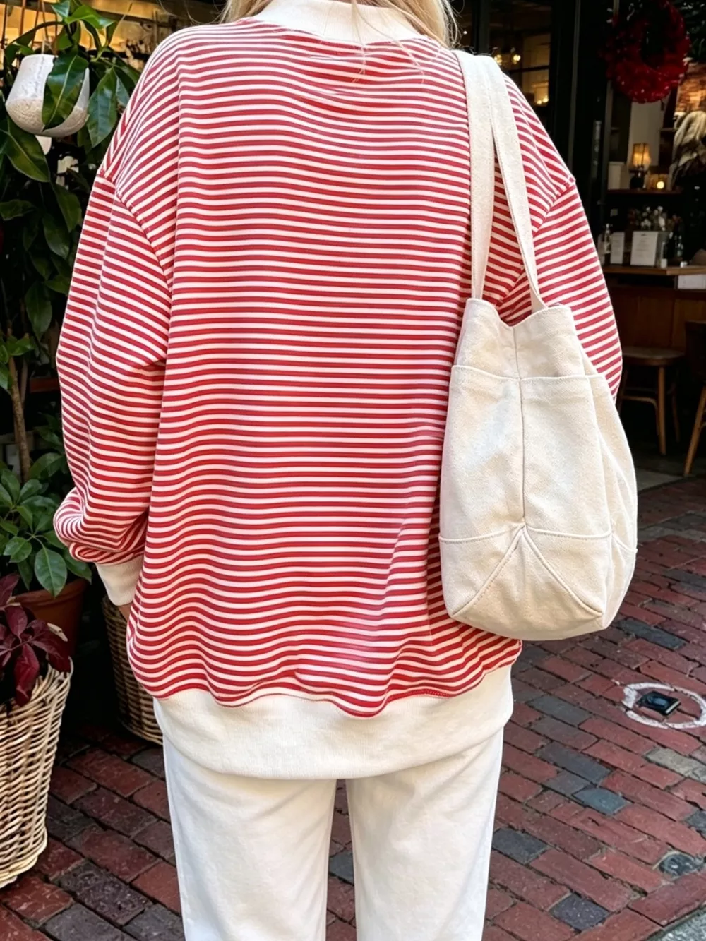Oversized Striped Crew Neck Sweatshirt, image 12
