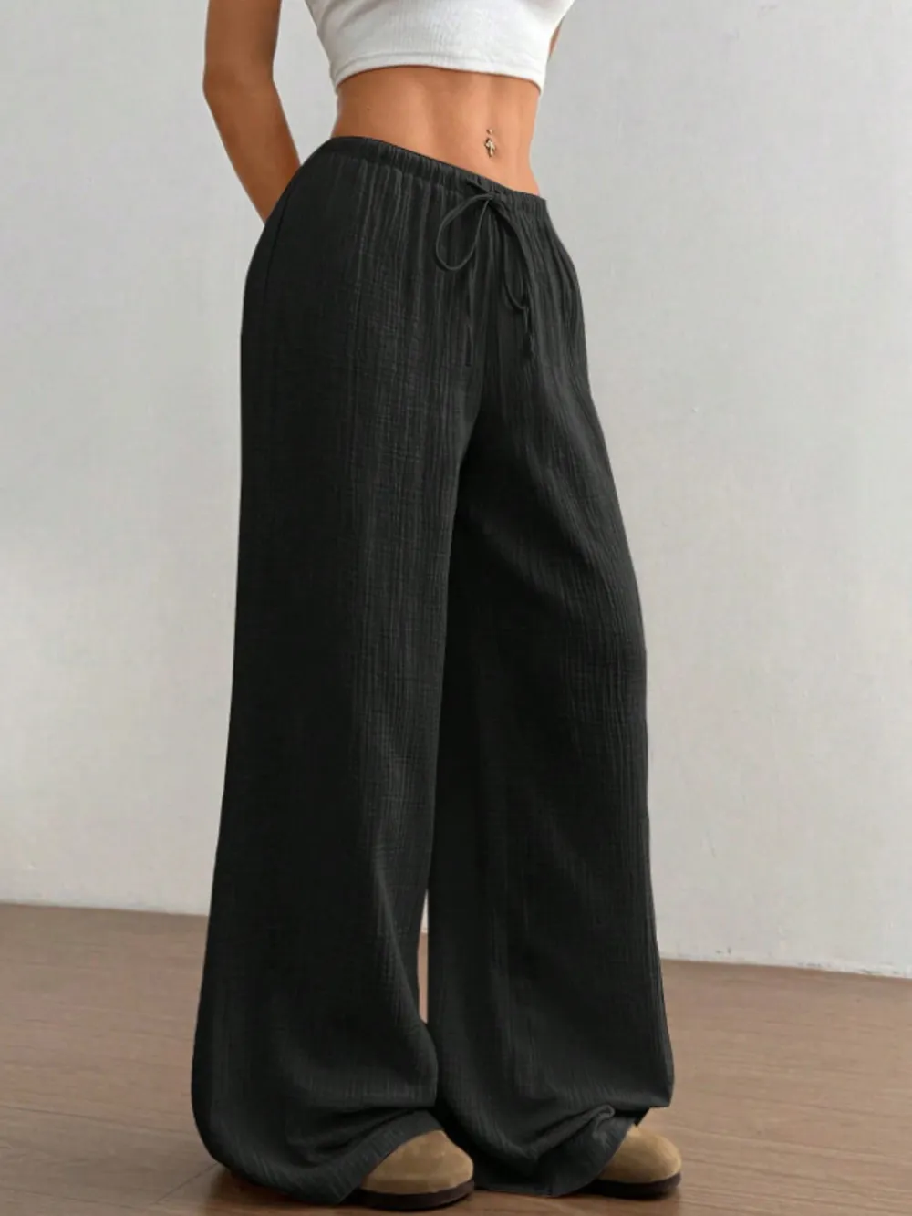 Wide Leg Drawstring Casual Pants, image 27