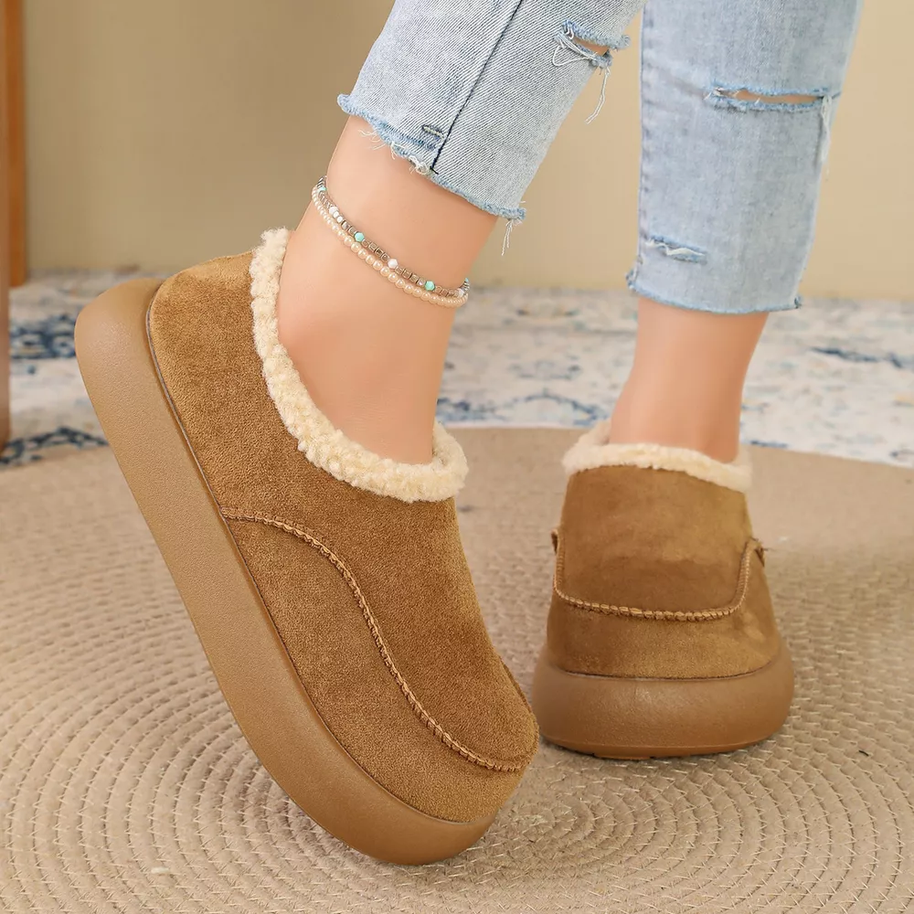 Plush-Lined Suede Platform Slip-On Boots, image 5