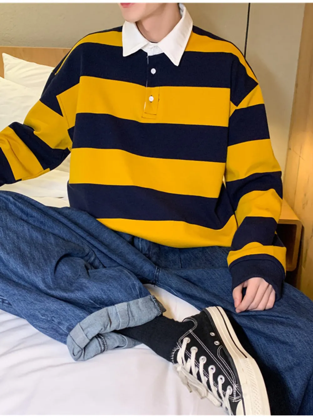 Men's Contrast Striped Long Sleeve Polo, image 6