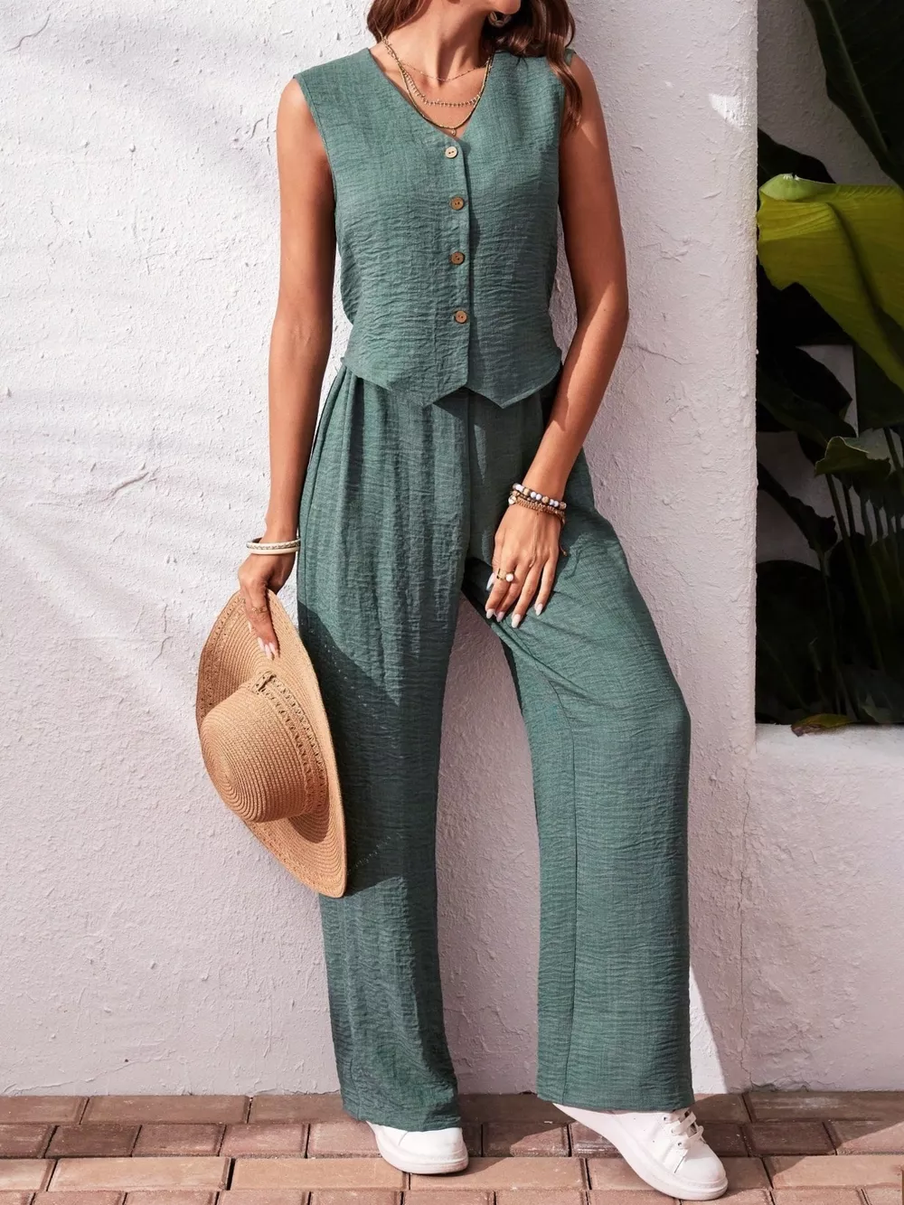 Button-Down Vest & Wide Leg Pants Set, image 26