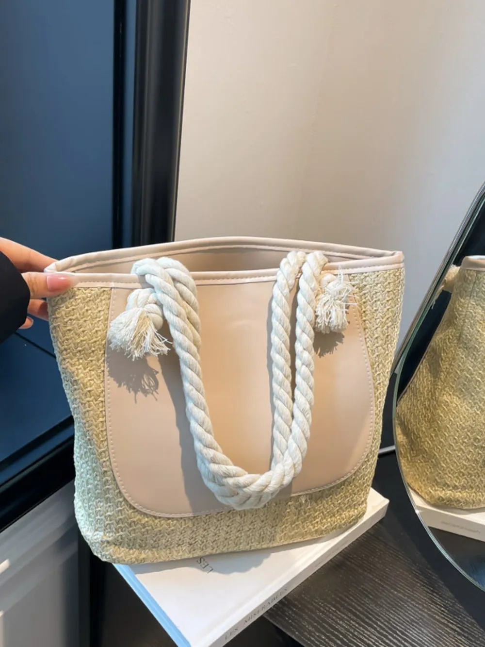 Rope Handle Straw Tote Bag, image 5
