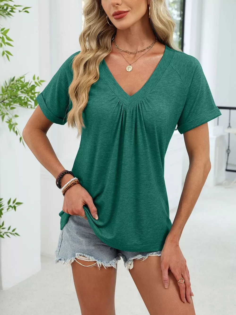 Casual V-Neck Short Sleeve T-Shirt, image 30