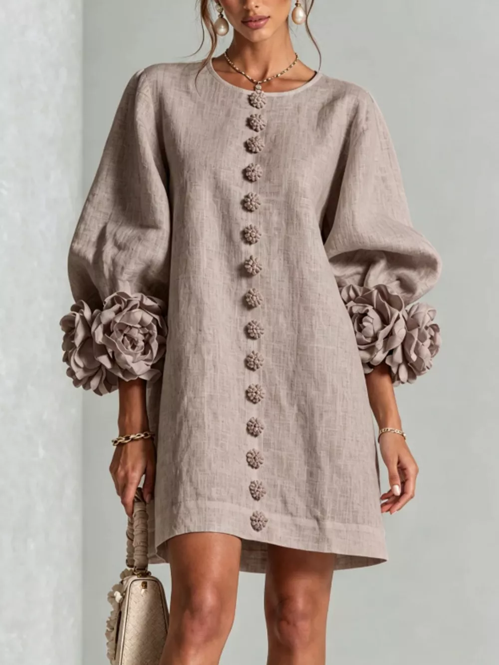 3D Floral 3/4 Sleeve Mini Dress, image 7