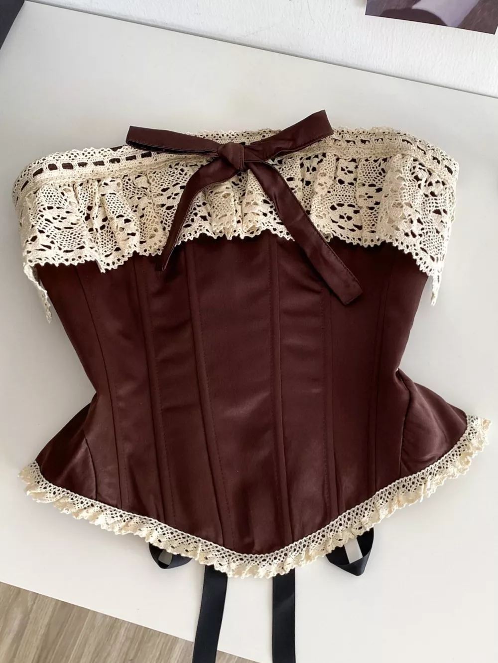 Crochet Lace Strapless Boned Corset Lace‑Up Waist Cincher Tube Top, image 6