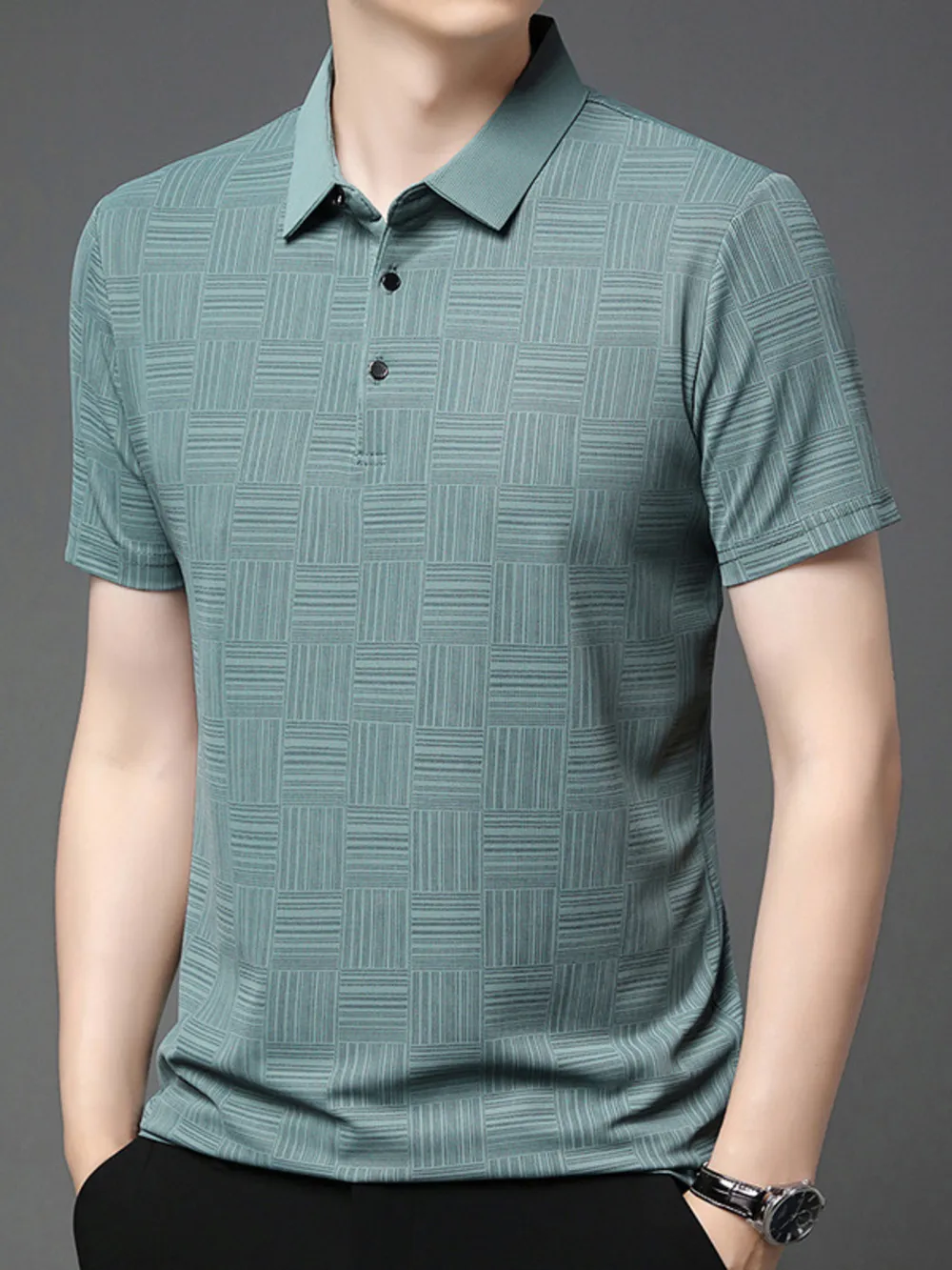 Men's Plus Size Texture Short Sleeve Polo, image 3