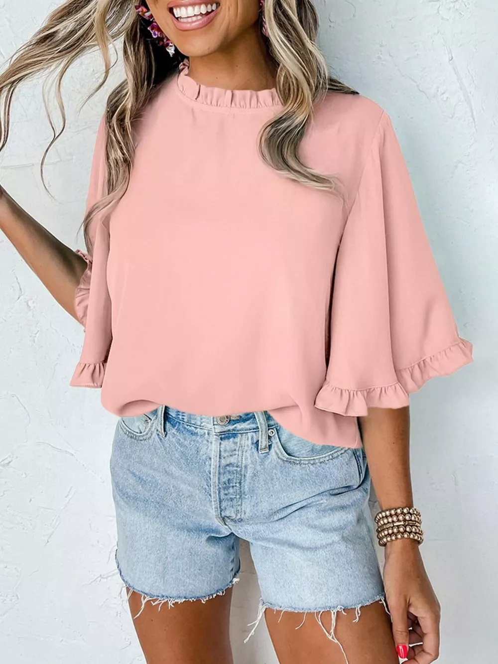 Ruffle Trim Half Sleeve Blouse, image 12