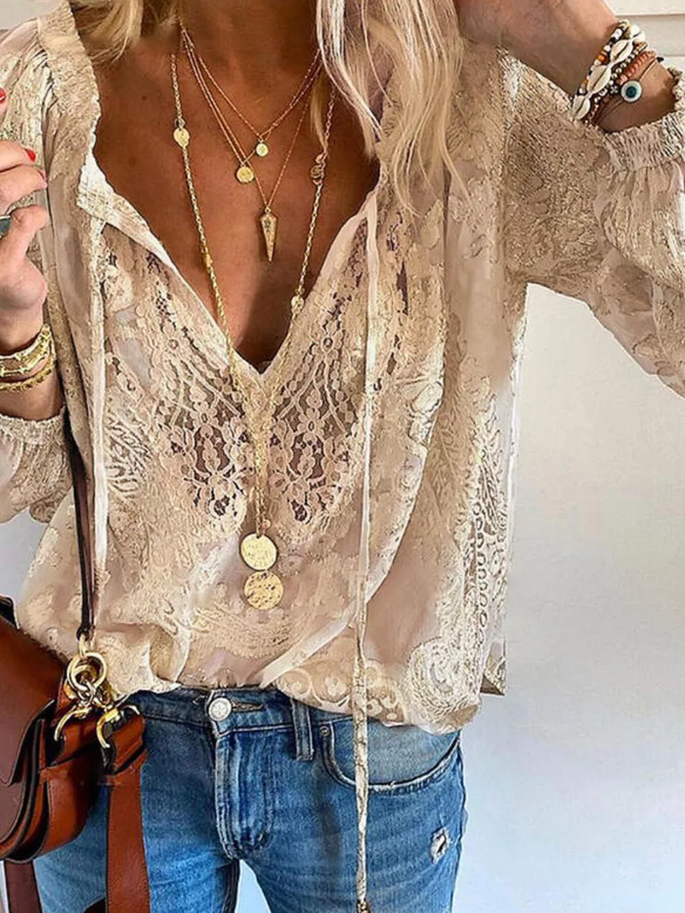 Lace Tie-Neck Blouse, image 11