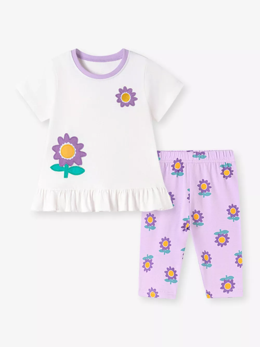 Children's Floral Print Ruffle Hem Tee & Capri Leggings Set, image 5