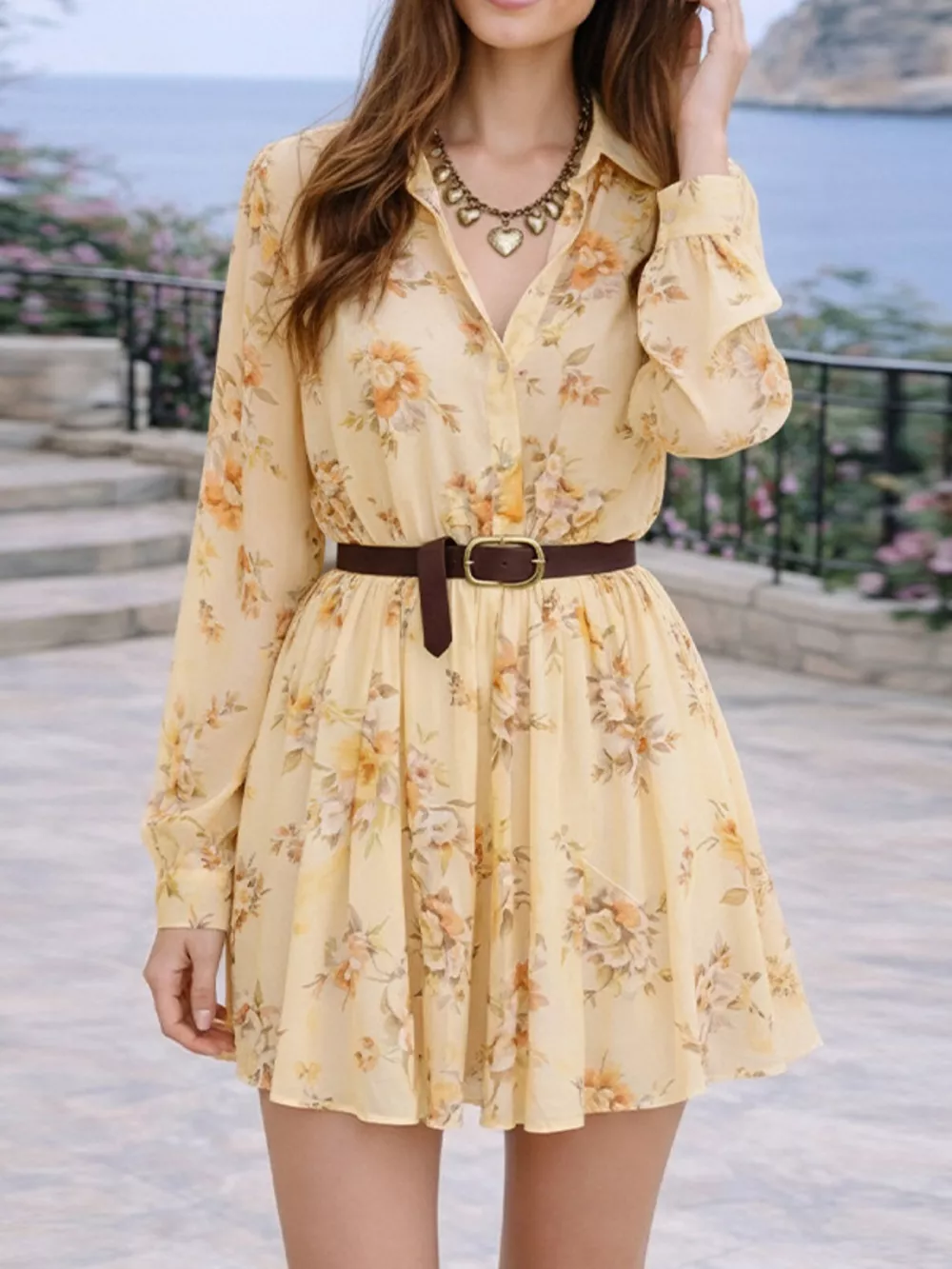 Full Size Floral Print Long Sleeve Shirt Dress Plus Size, image 10