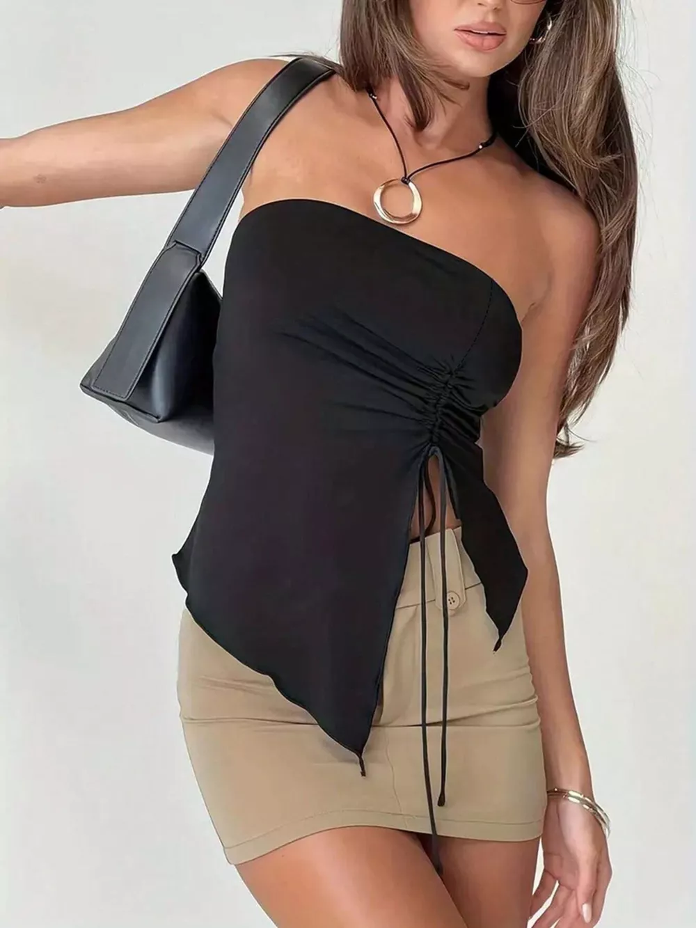 Strapless Ruched Drawstring Cami Top, image 2