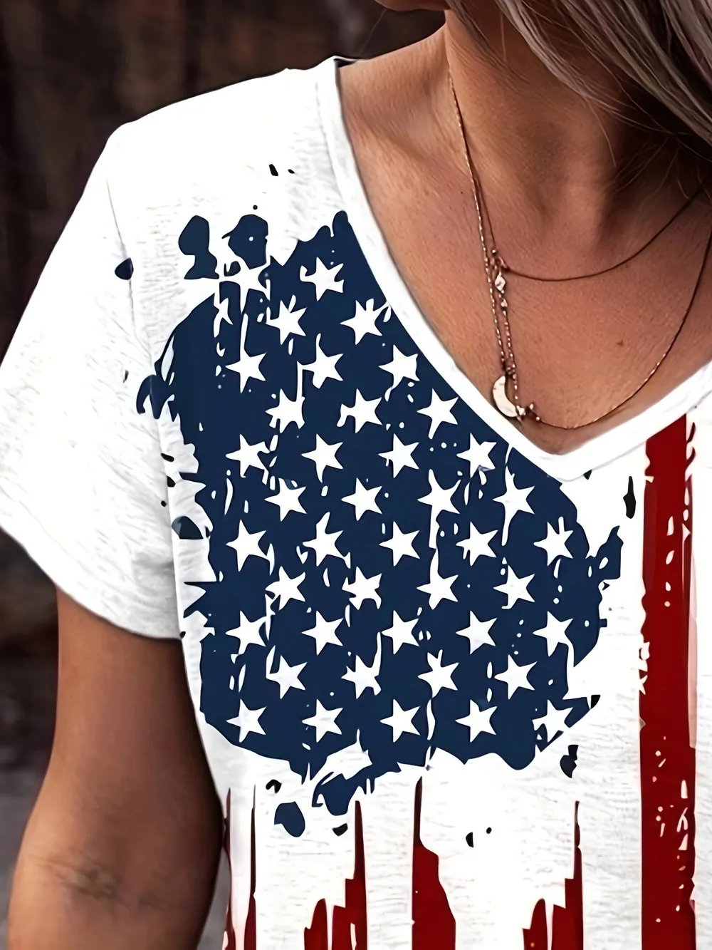 American Flag V-Neck Short Sleeve T-Shirt, image 3