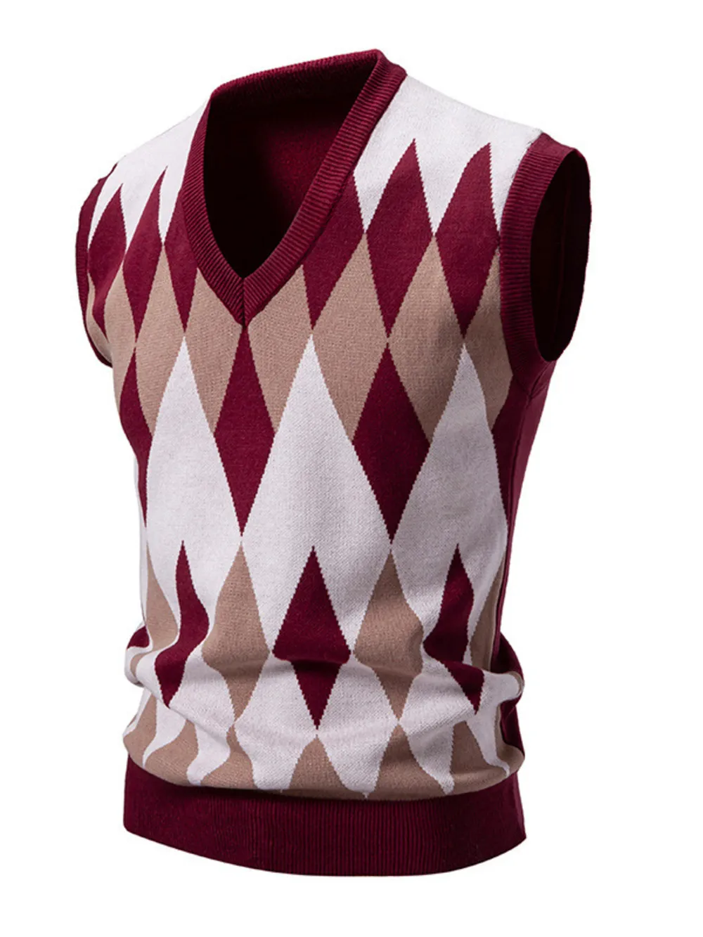 Men's Plus Size Diamond Pattern V-Neck Sweater Vest, image 4