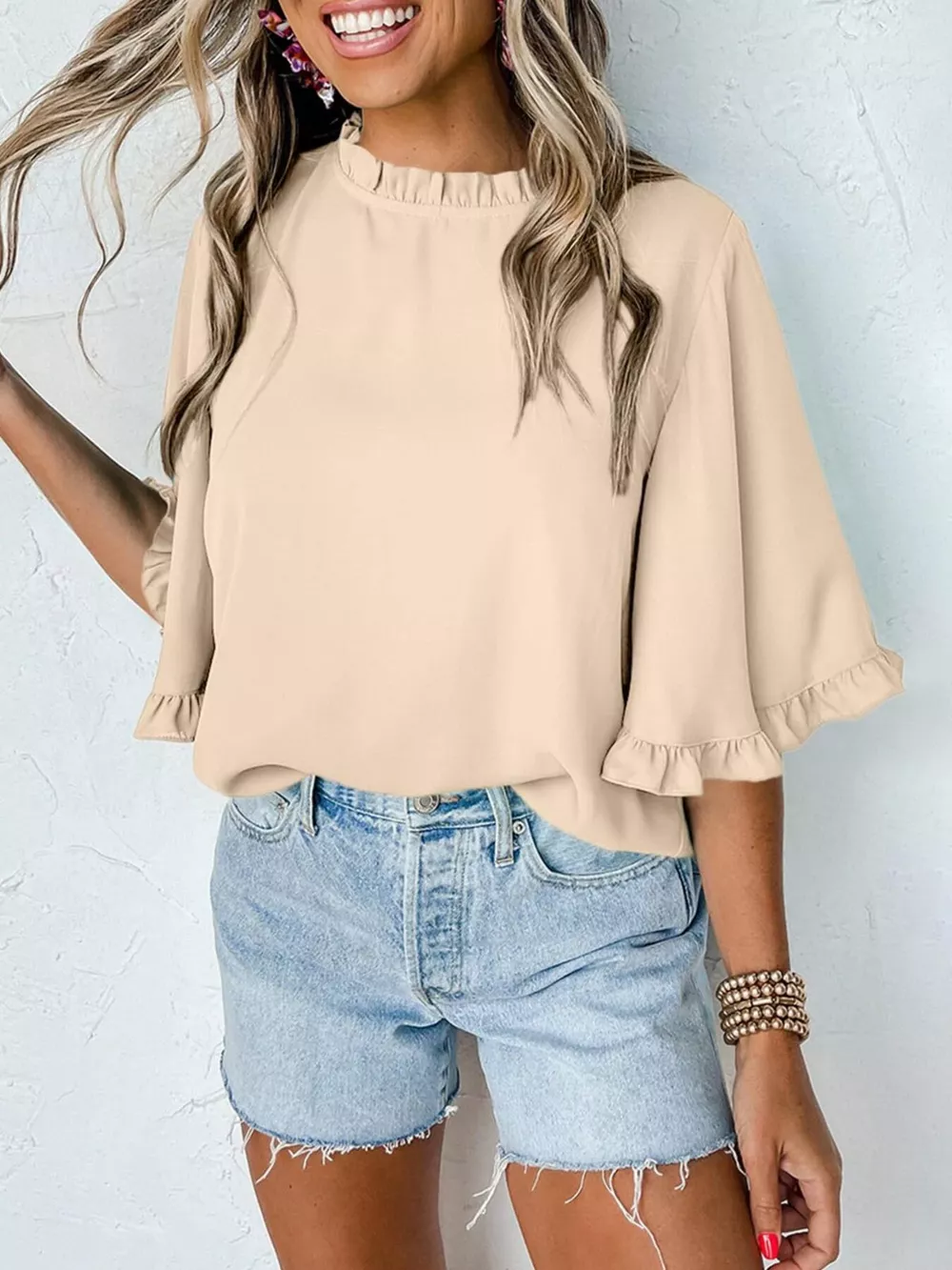 Ruffle Trim Half Sleeve Blouse, image 9