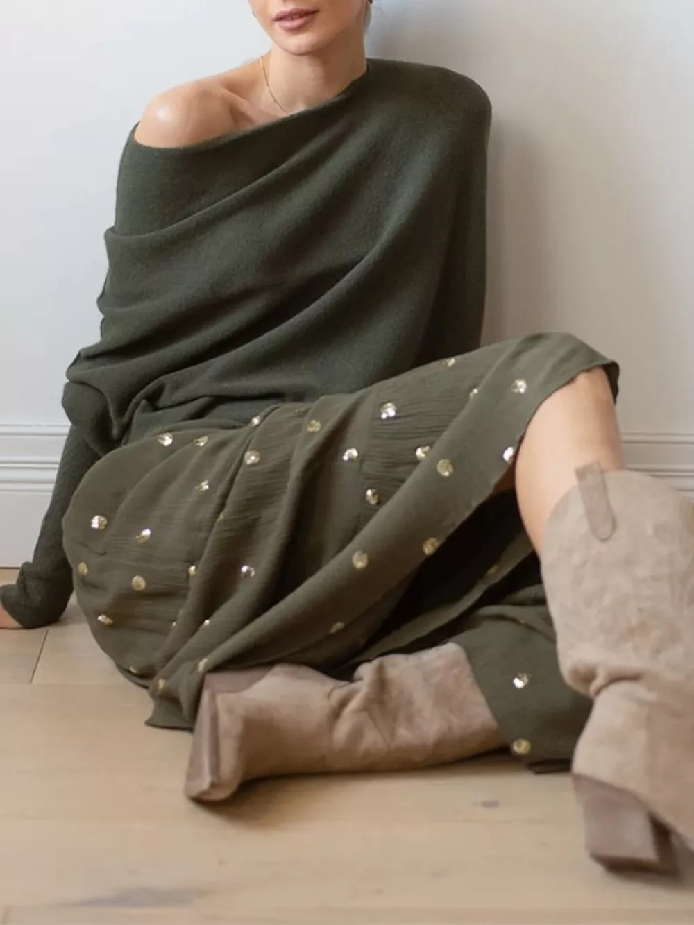 Boat Neck Long Sleeve Sweater, image 15