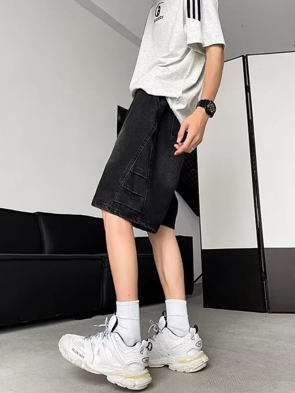 Men's Plus Size Wash Loose Fit Denim Shorts, image 5