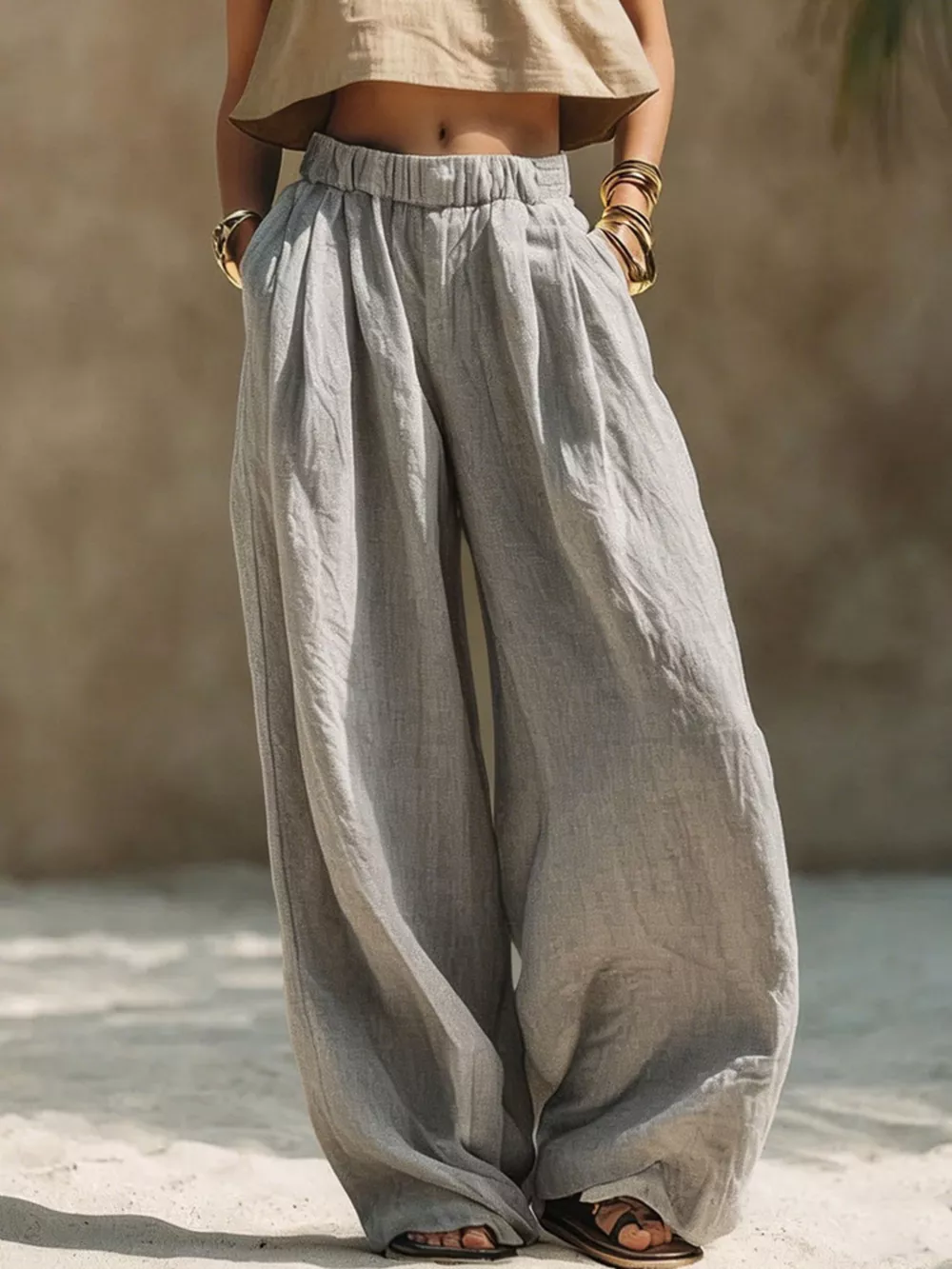 Full Size Elastic Waistband Wide Leg Pants Plus Size, image 4