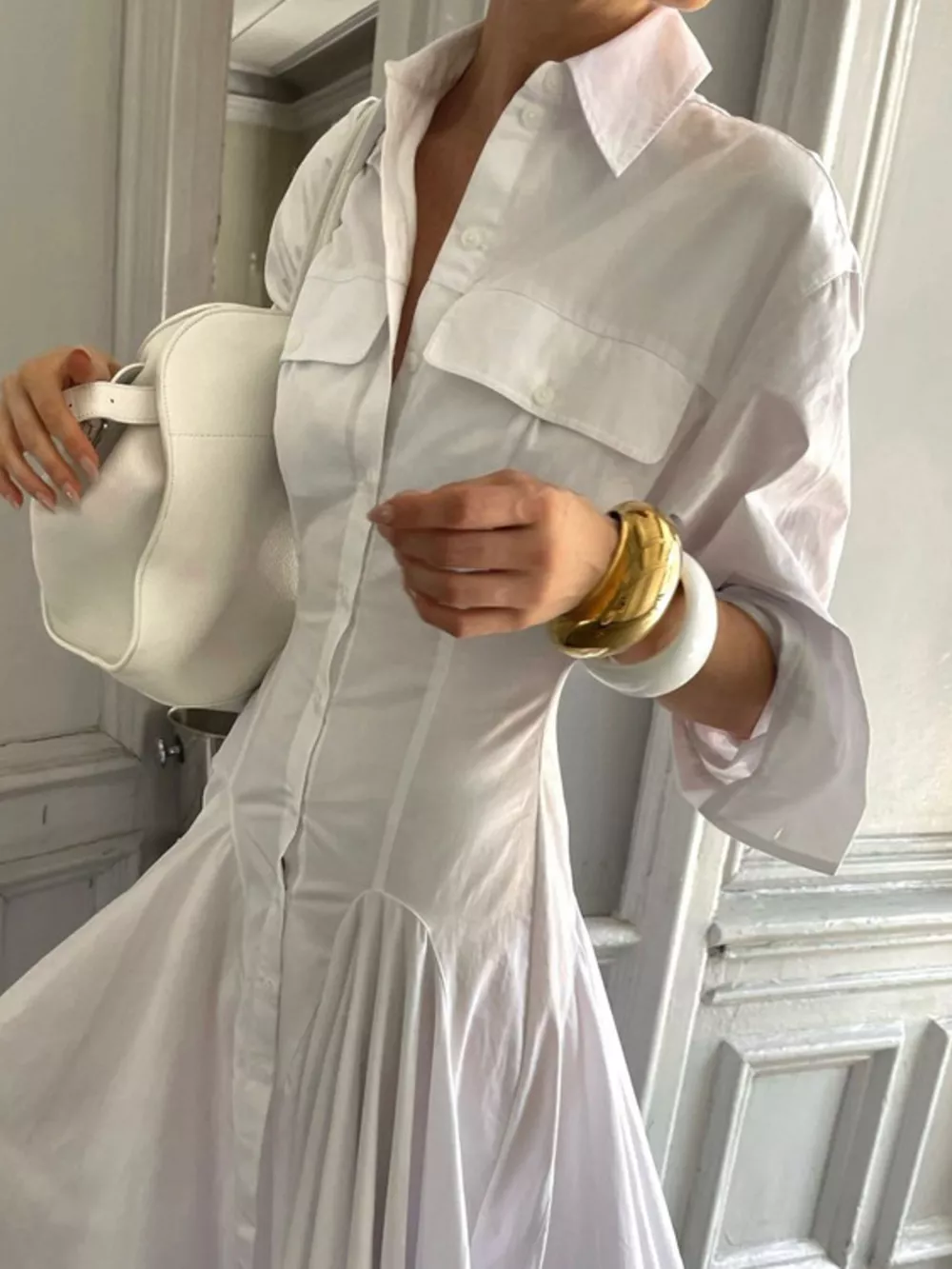 Button Front Long Sleeve Maxi Shirt Dress, image 5