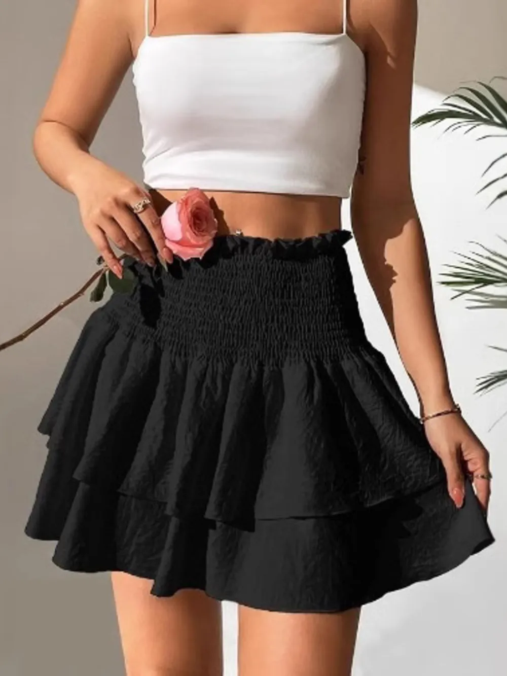 Smocked Layered Mini Skirt, image 3