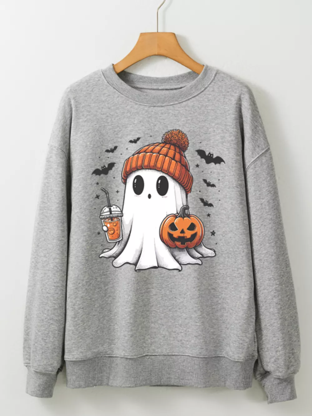 Halloween Ghost Round Neck Sweatshirt, image 6