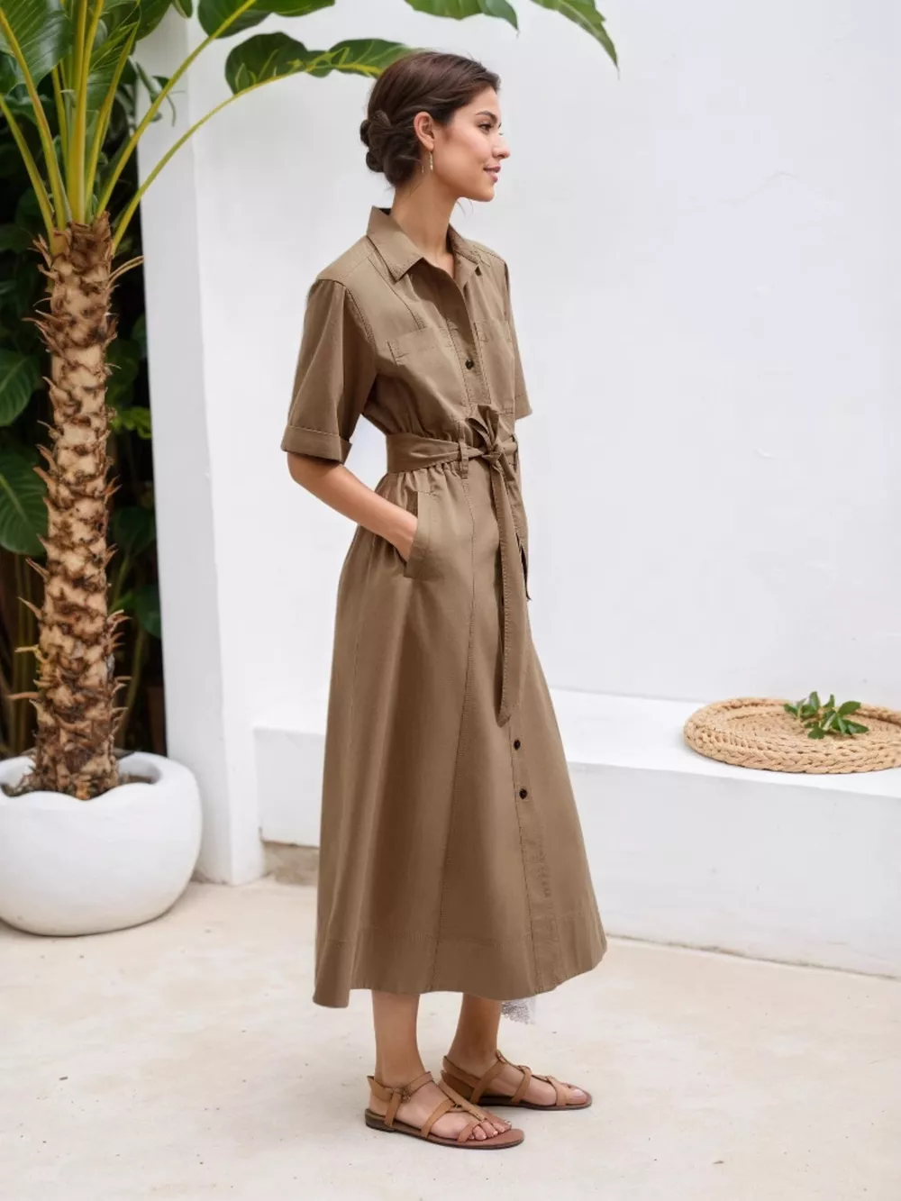 Button Front Short Sleeve Shirt Dress, image 5