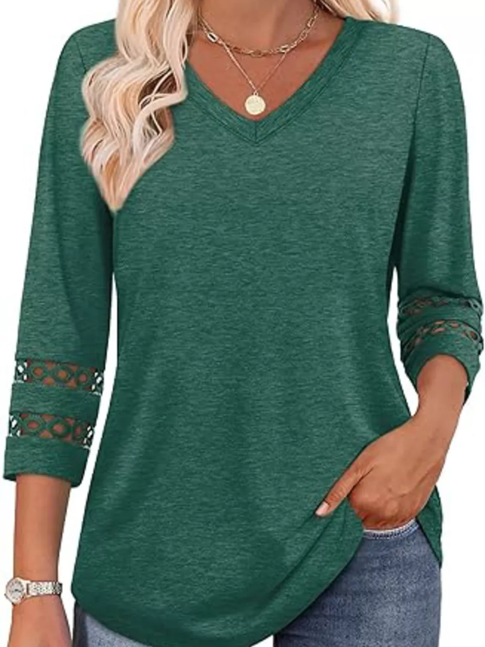 V-Neck Cutout 3/4 Sleeve T-Shirt, image 34