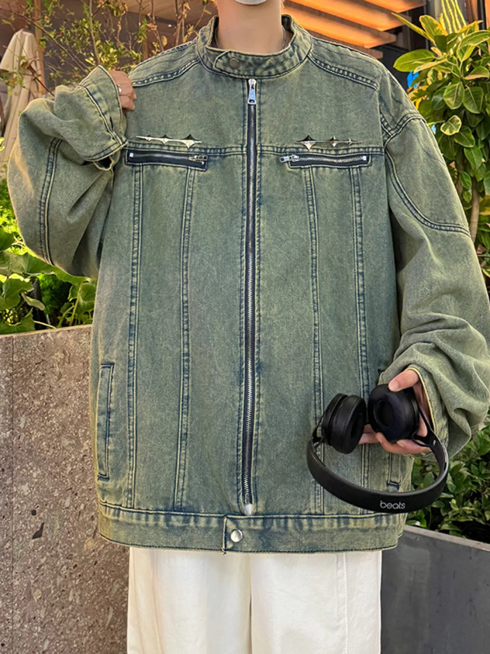 Men's Plus Size Zip Up Long Sleeve Denim Jacket, image 5