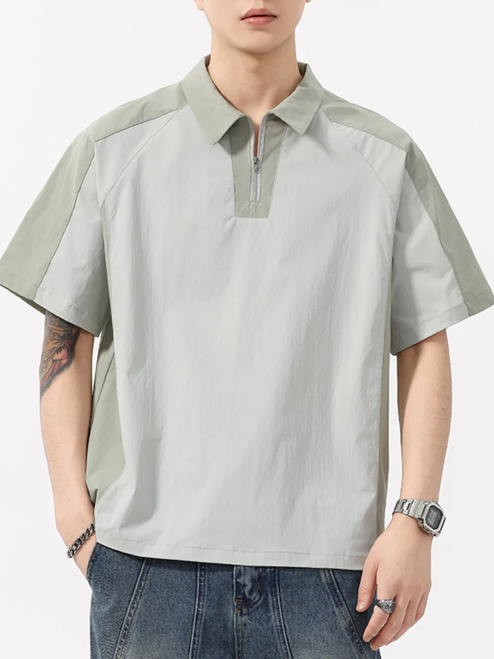 Men's Plus Size Quarter Zip Short Sleeve Polo