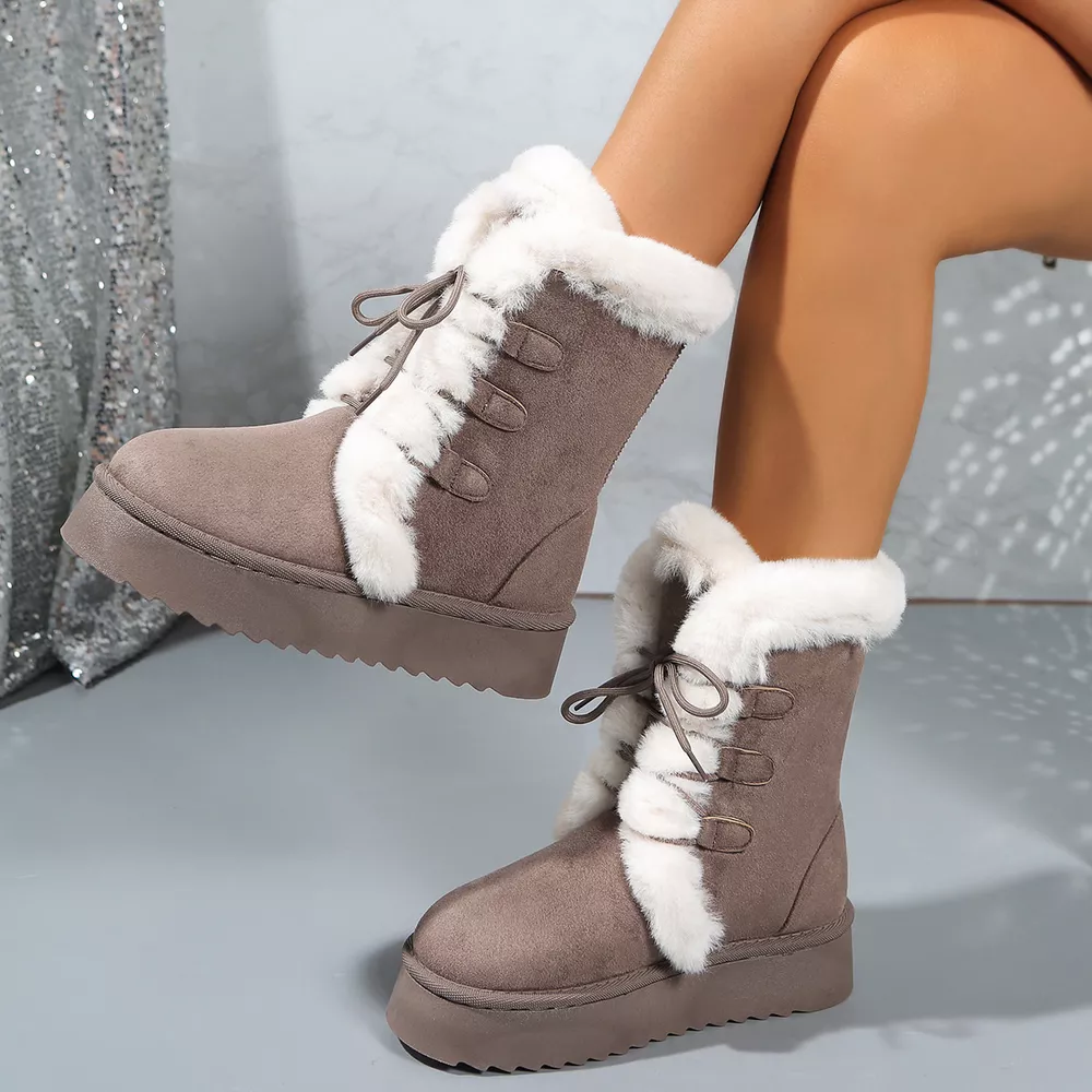 Fuzzy Trim Lace-Up Platform Boots, image 12