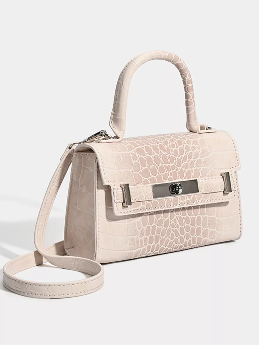 Croc-Embossed Top Handle Handbag, image 6