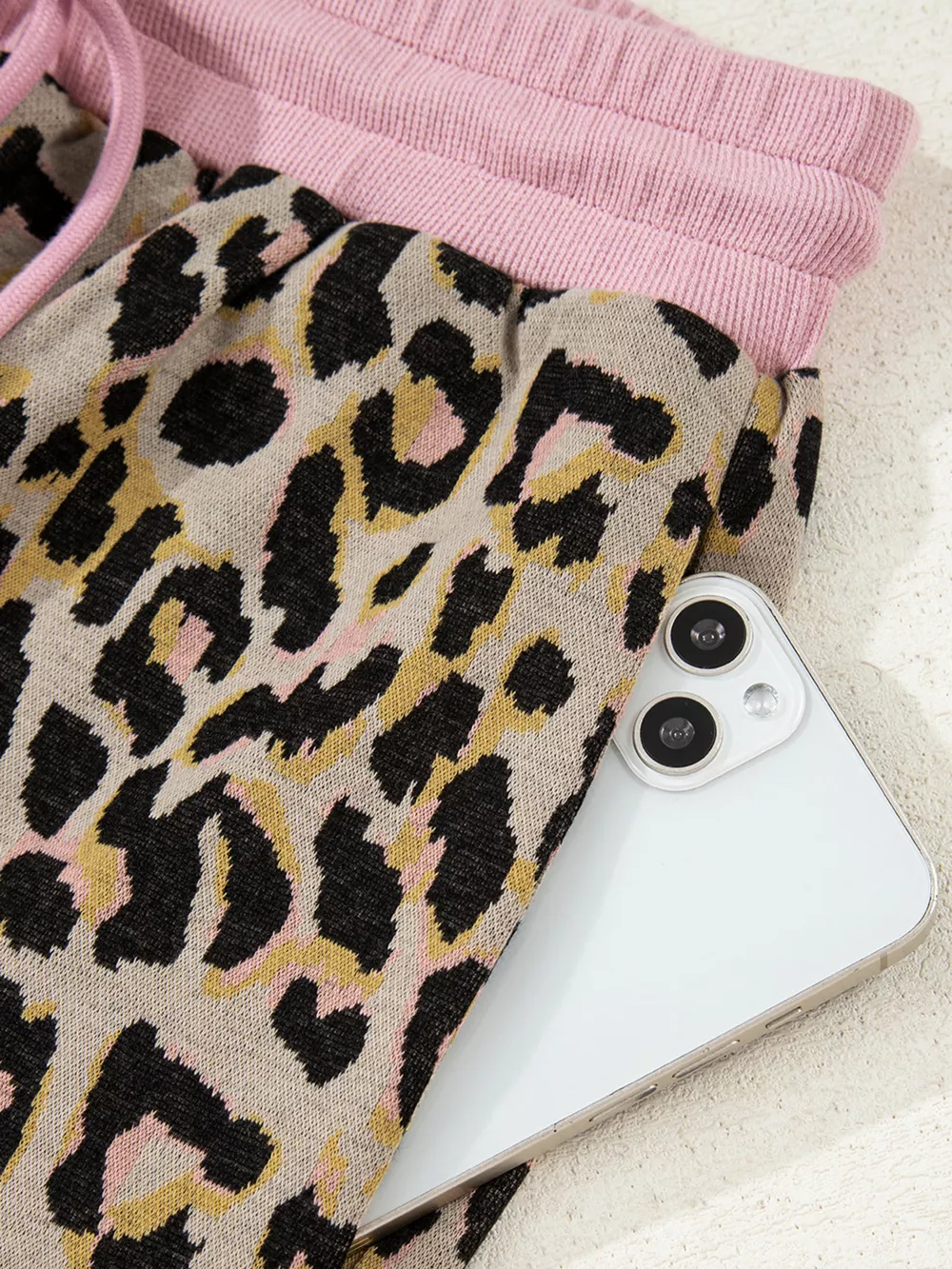 Leopard Print Contrast Edge Long Sleeve Pullover Shorts Set, image 10