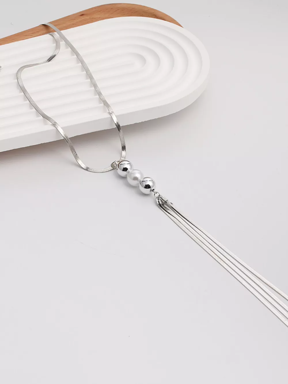 Alloy Silver-Plated Bead Tassel Necklace, image 4