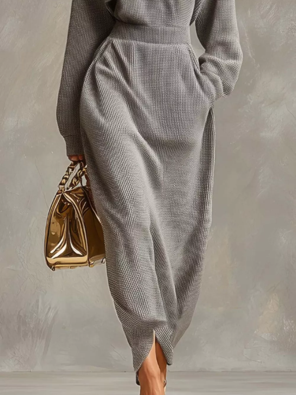 Waffle Knit Quarter-Zip Midi Dress, image 3
