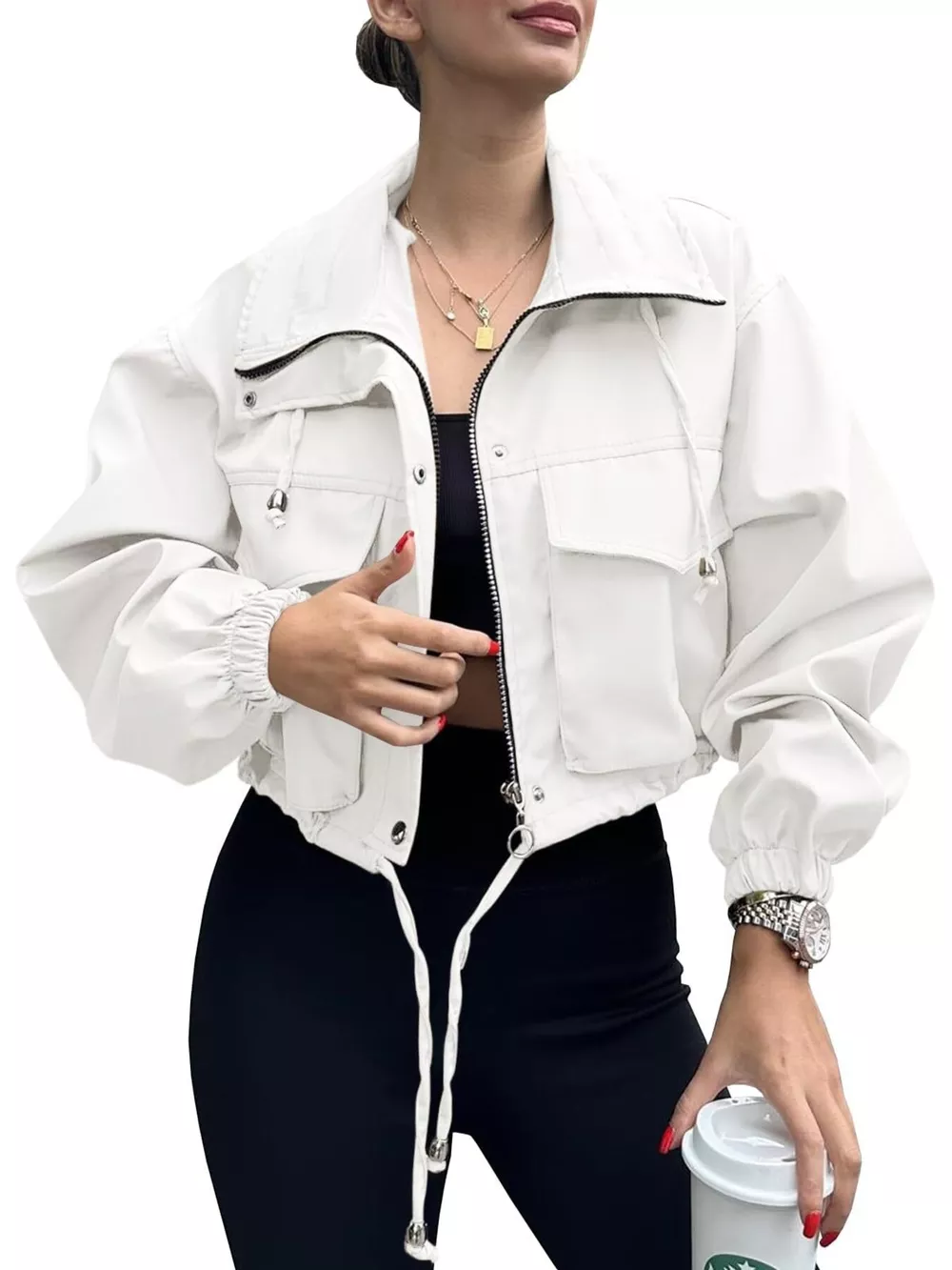 Drawstring Hem Zip Up Jacket, image 20