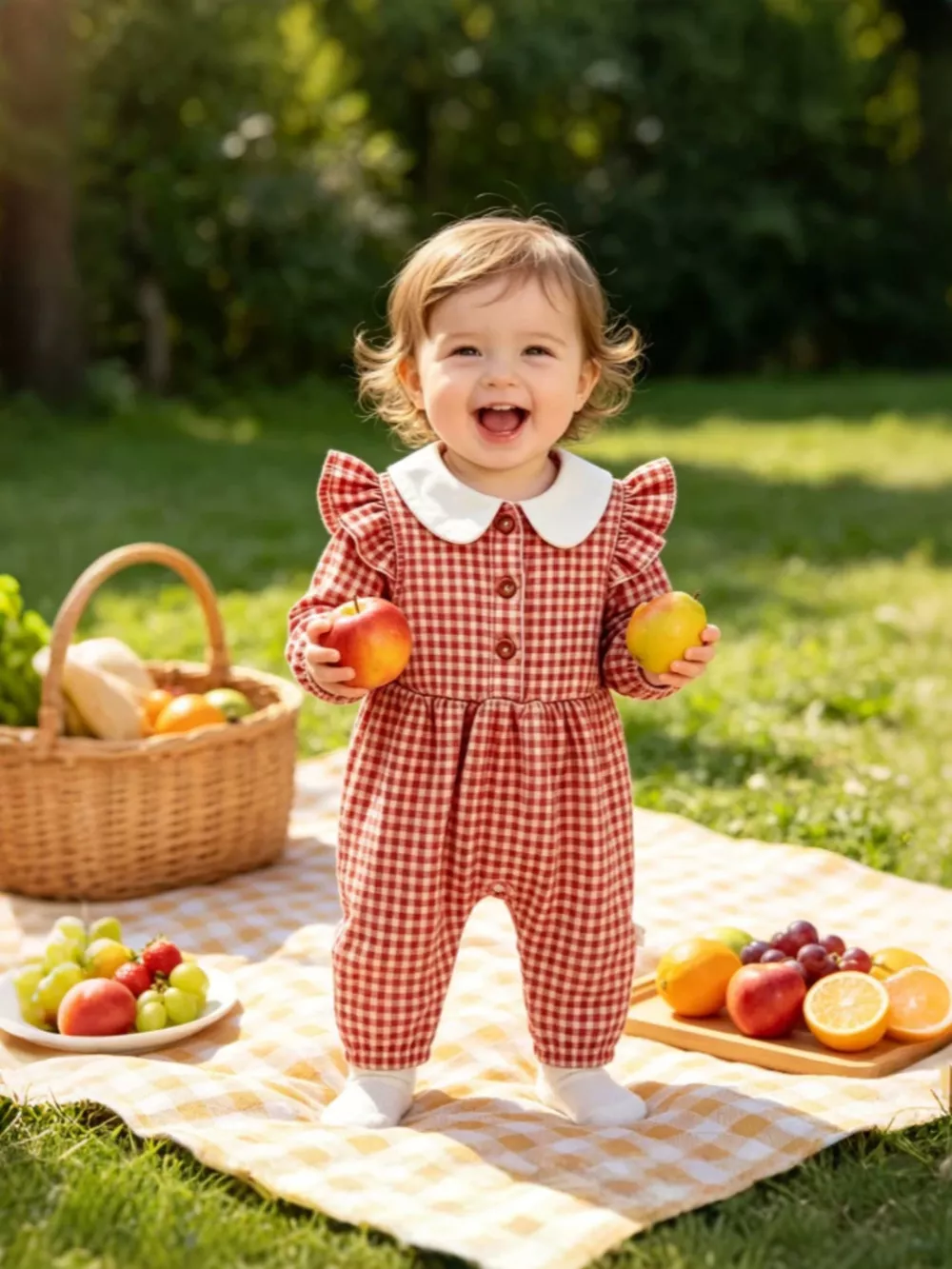 Children's Gingham Ruffled Long Sleeve One-Piece, image 2