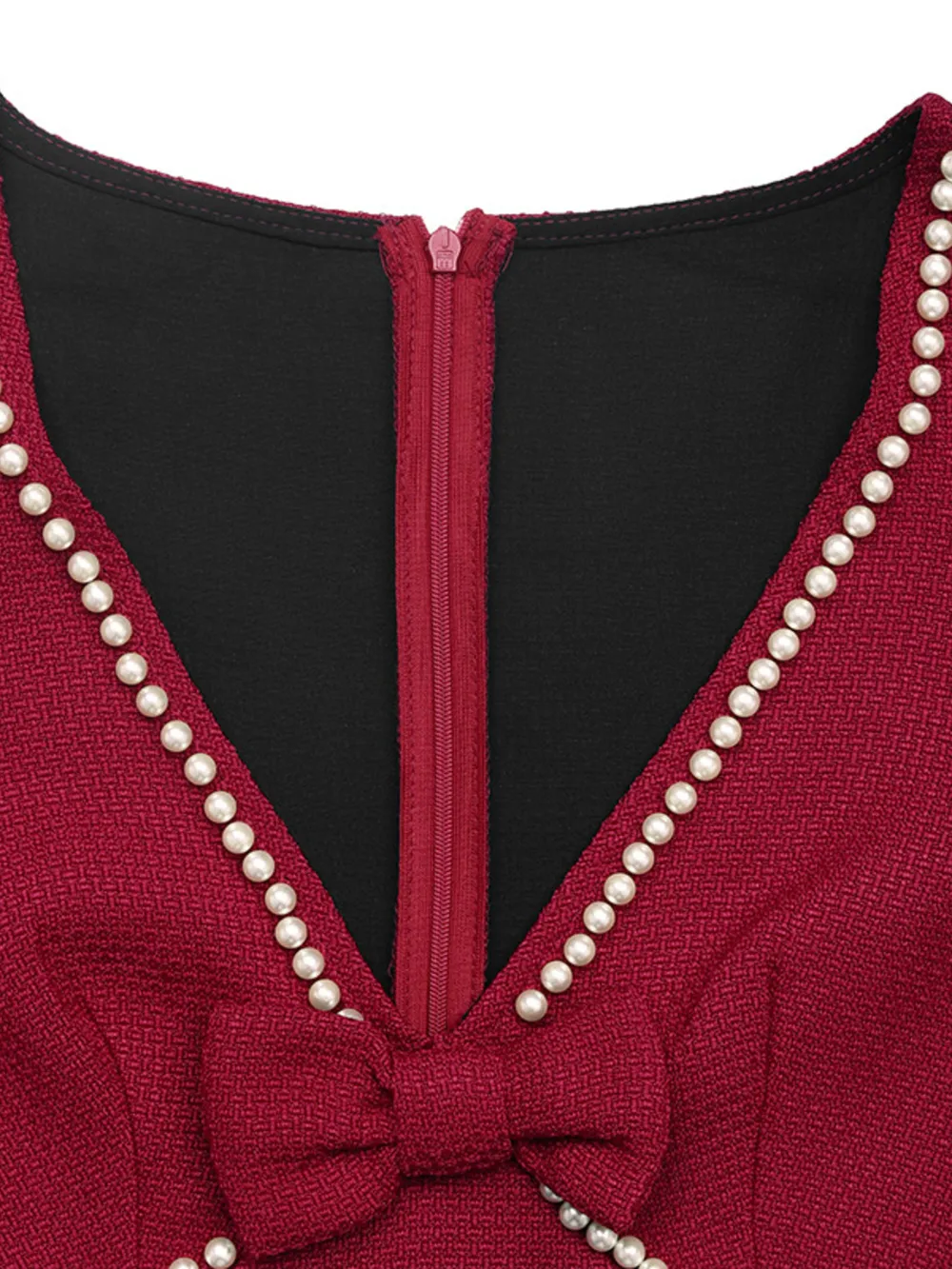Pearl Trim V-Neck Long Sleeve Bodycon Dress, image 8