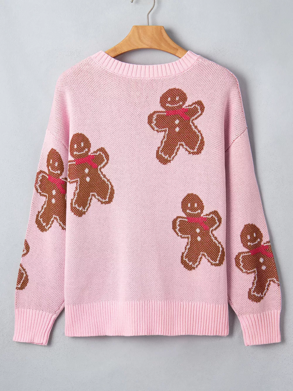 Gingerbread Pattern Round Neck Long Sleeve Shift Sweater, image 8