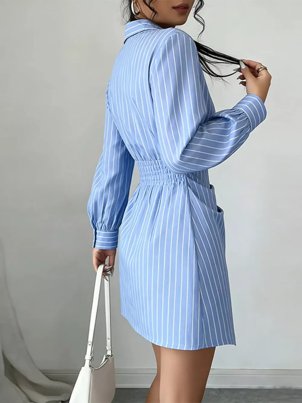 Full Size Striped Long Sleeve Shirt Dress Plus Size, image 4