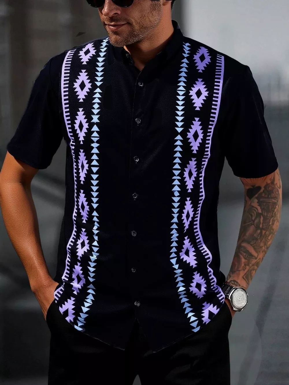 Men's Geometric Print Short Sleeve Shirt, image 4