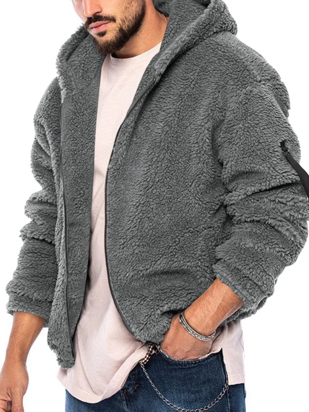 Men's Full Size Sherpa Fleece Hooded Zip-Up Jacket Plus Size, image 11